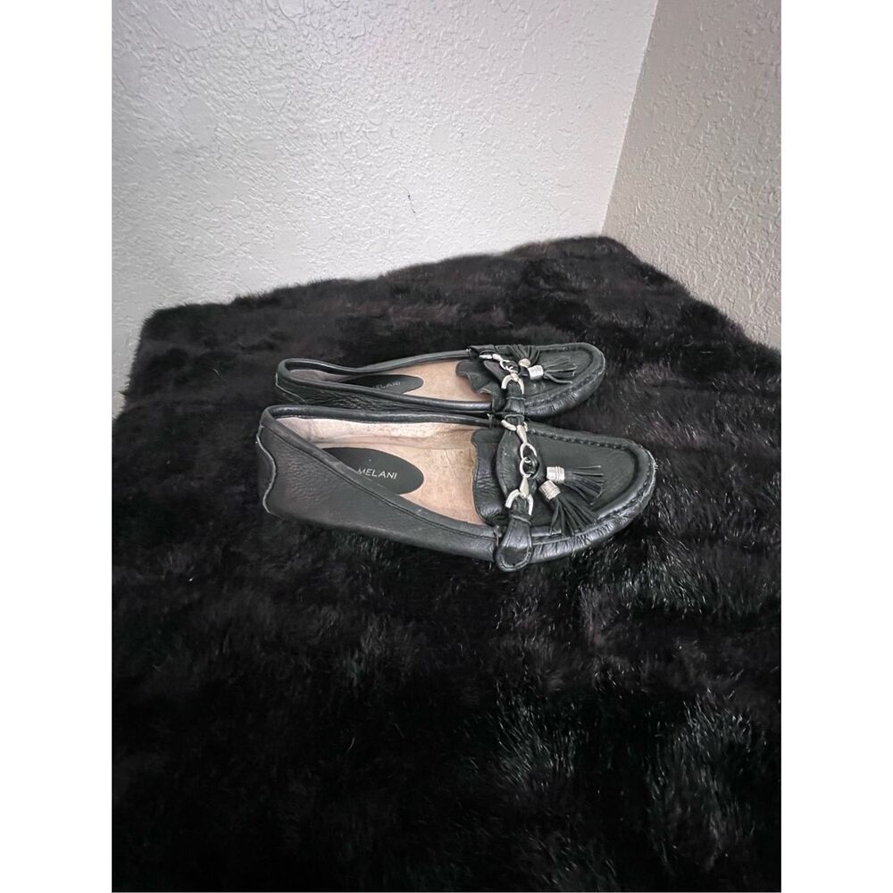 Antonio Melani Slip On Loafers Moccasins Black Leather Tasseled Womens Size 8